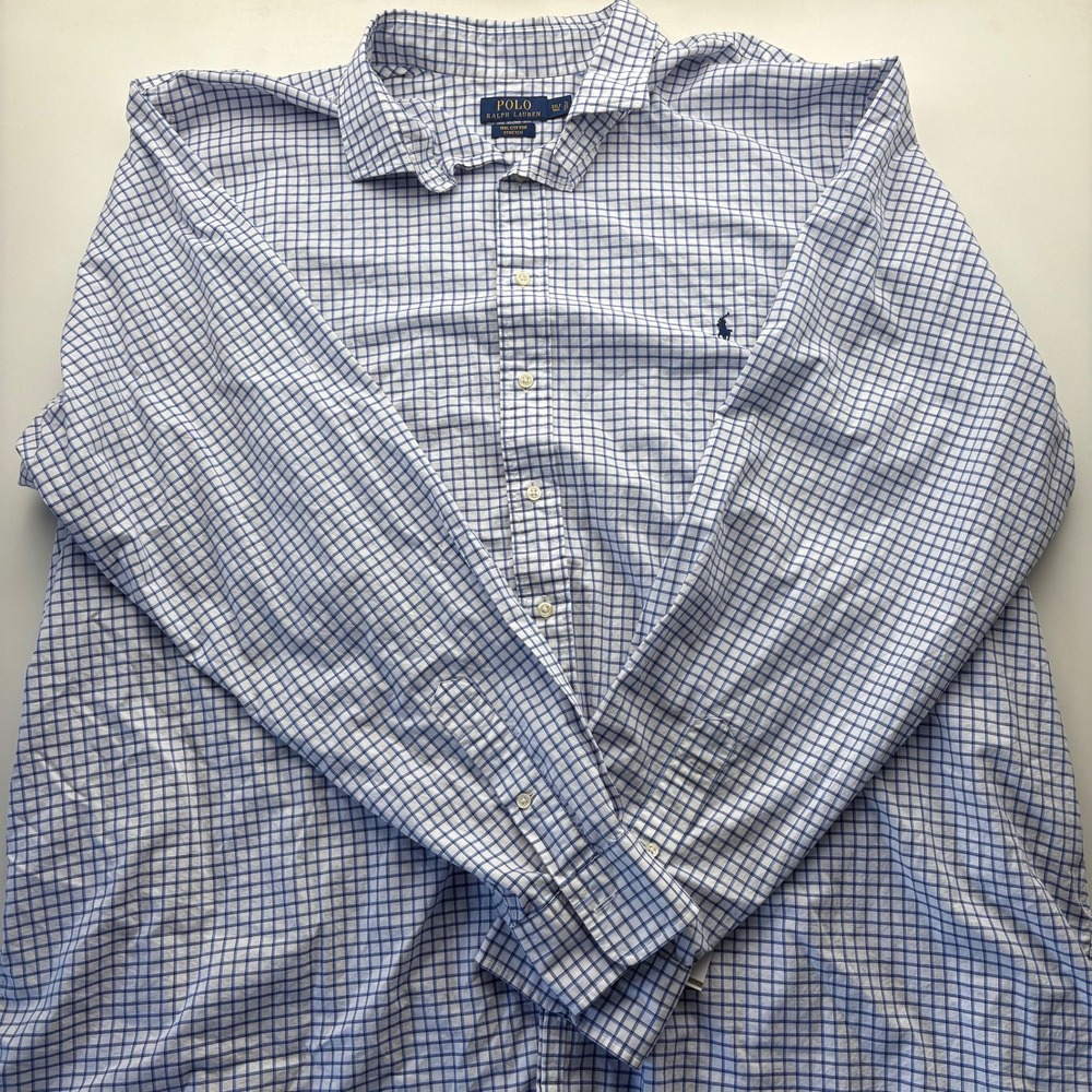 Polo Ralph‎ Lauren Men's 3XLT Tall Blue White Checkered Long Sleeve Button Down